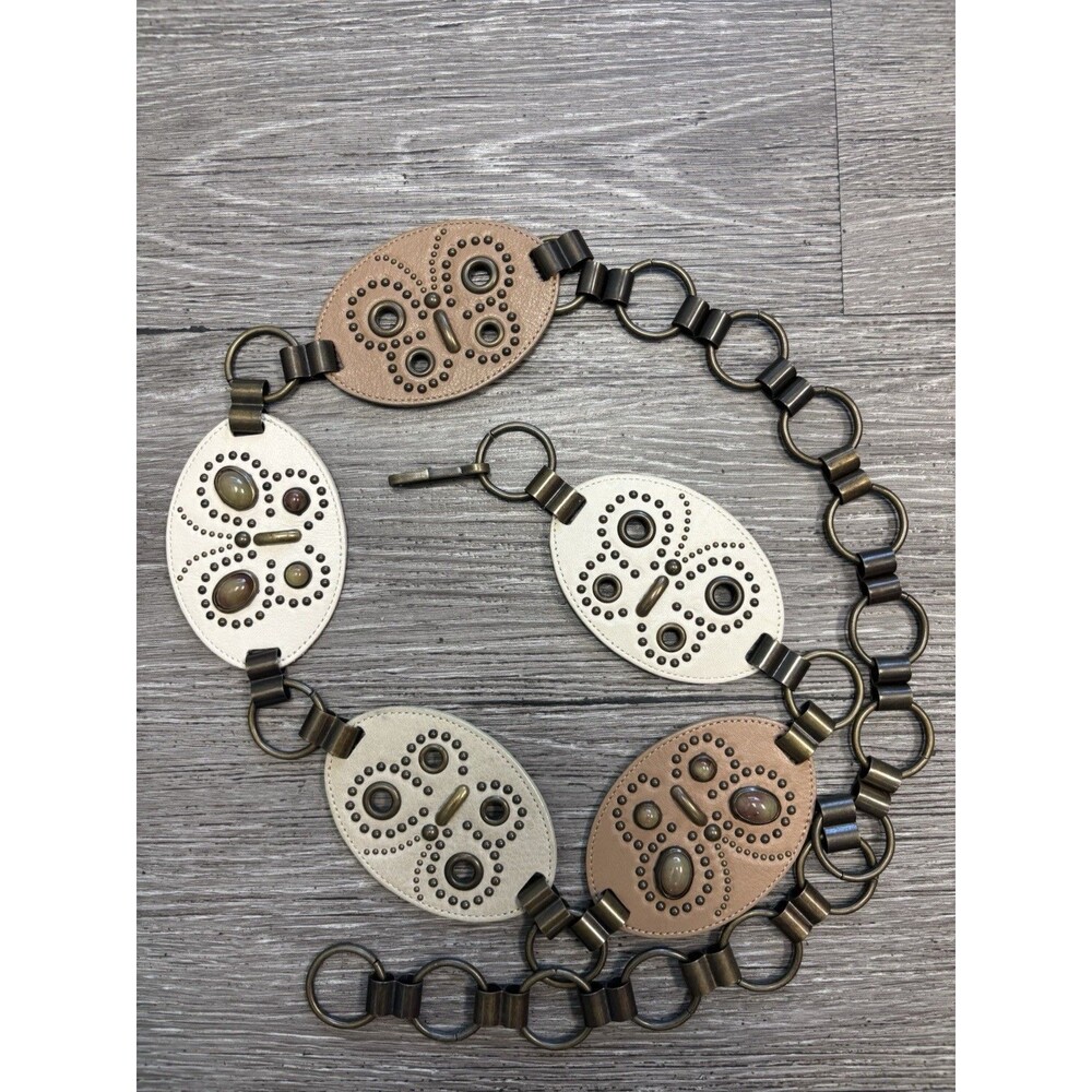 Vintage Cache ring-linked belt  studded leather discs and gold-tone Hardware
